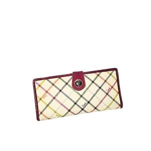 Coach Multicolor Plaid Wallet with Burgundy Accents